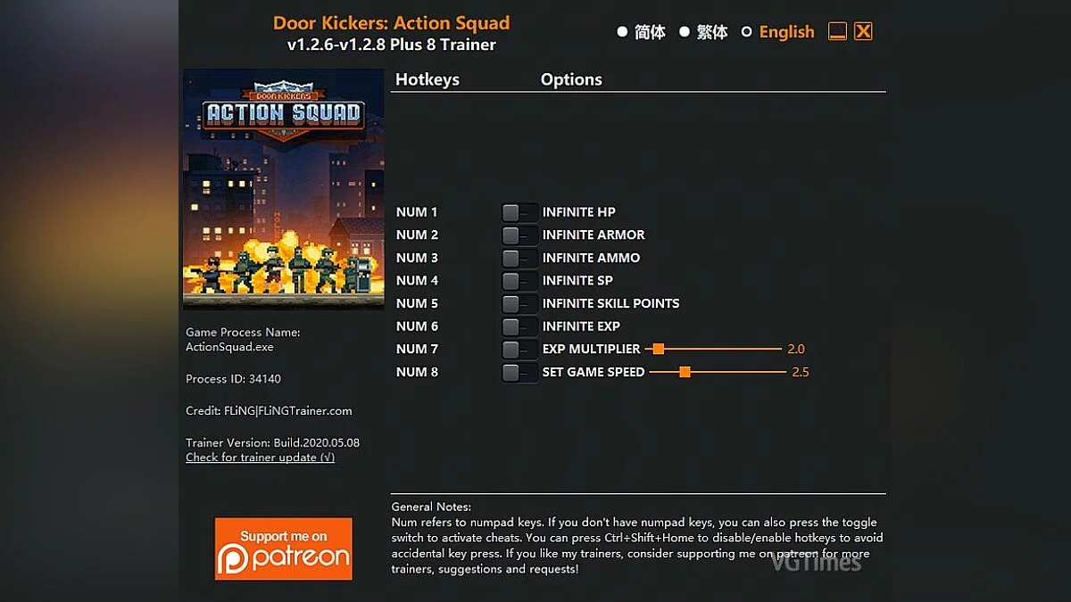 Door Kickers: Action Squad — Trainer (+8) [1.2.6 - 1.2.8]