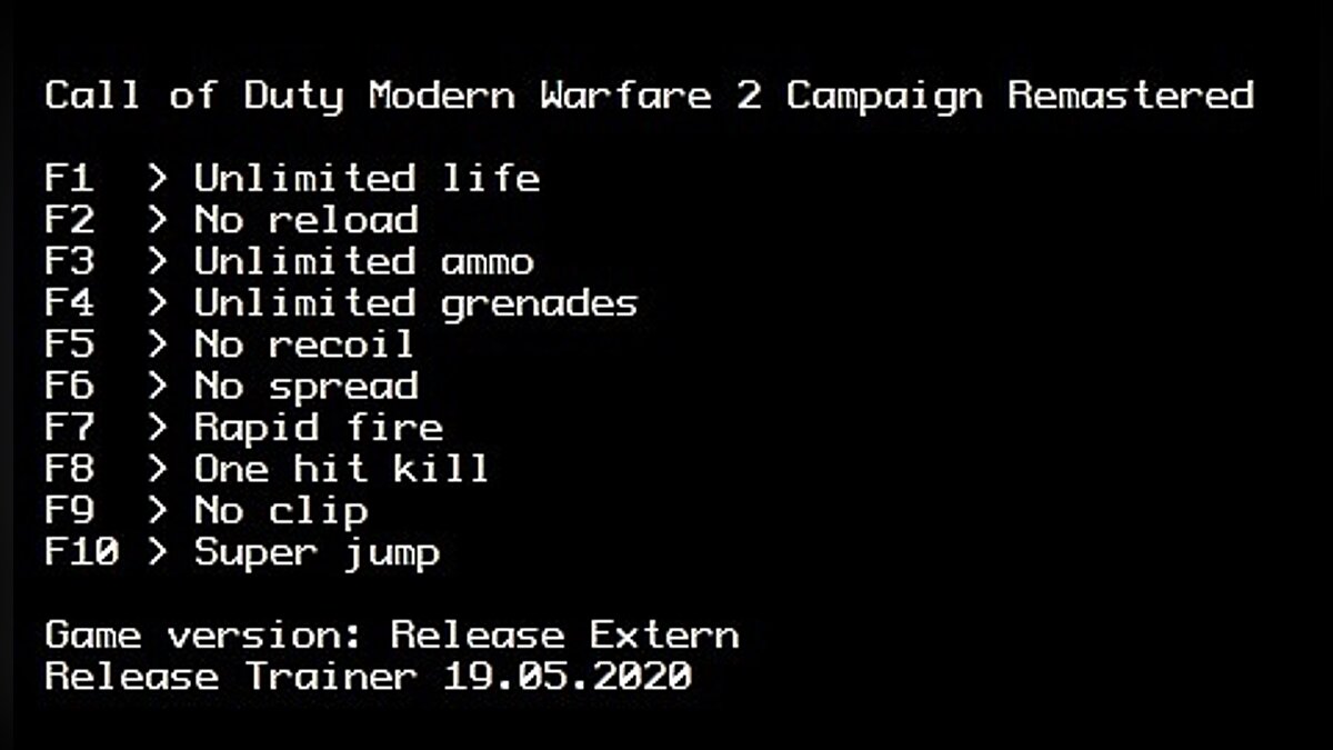 Call of Duty: Modern Warfare 2 Campaign Remastered — Trainer (+10) [Release Rip Extern]