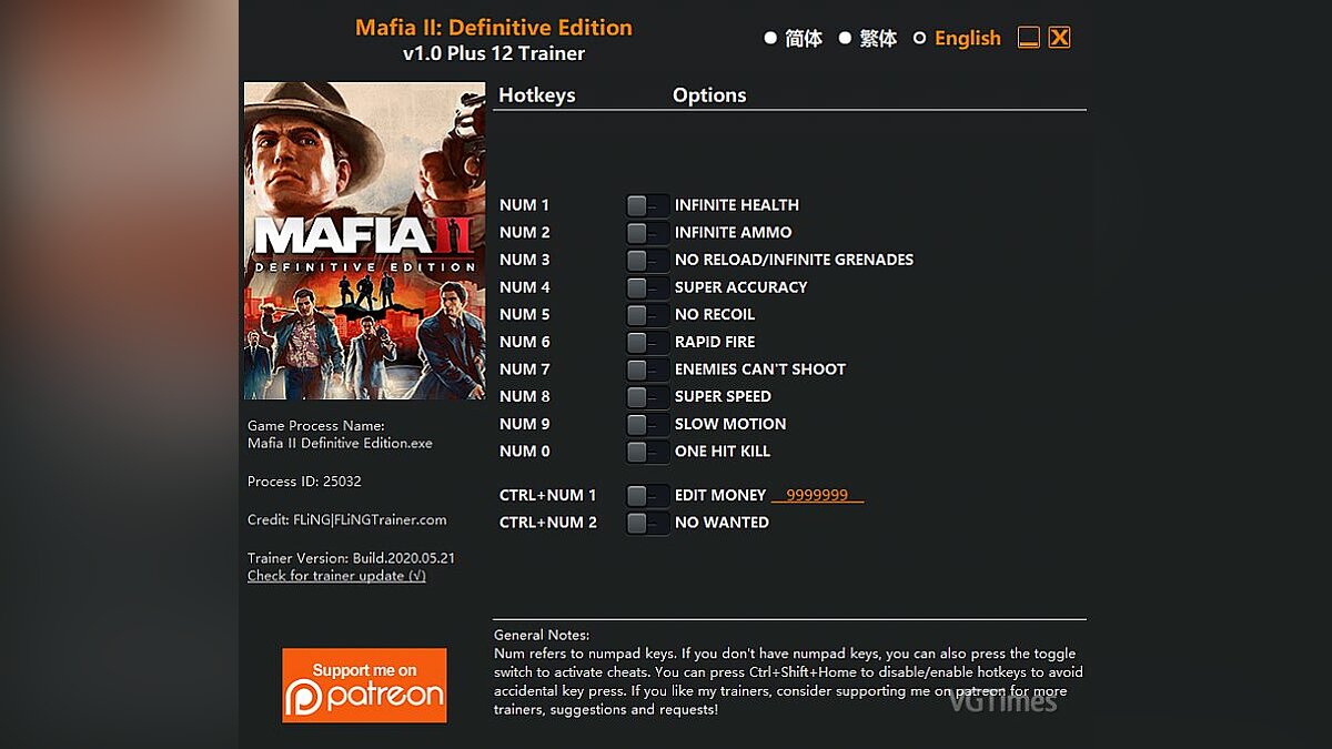 Mafia 2: Definitive Edition — Trainer (+12) [1.0]