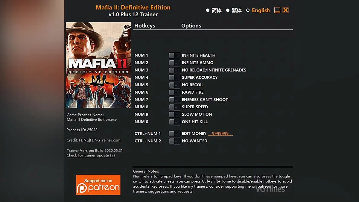 Mafia 2: Definitive Edition — Entrenador (+12) [1.0]