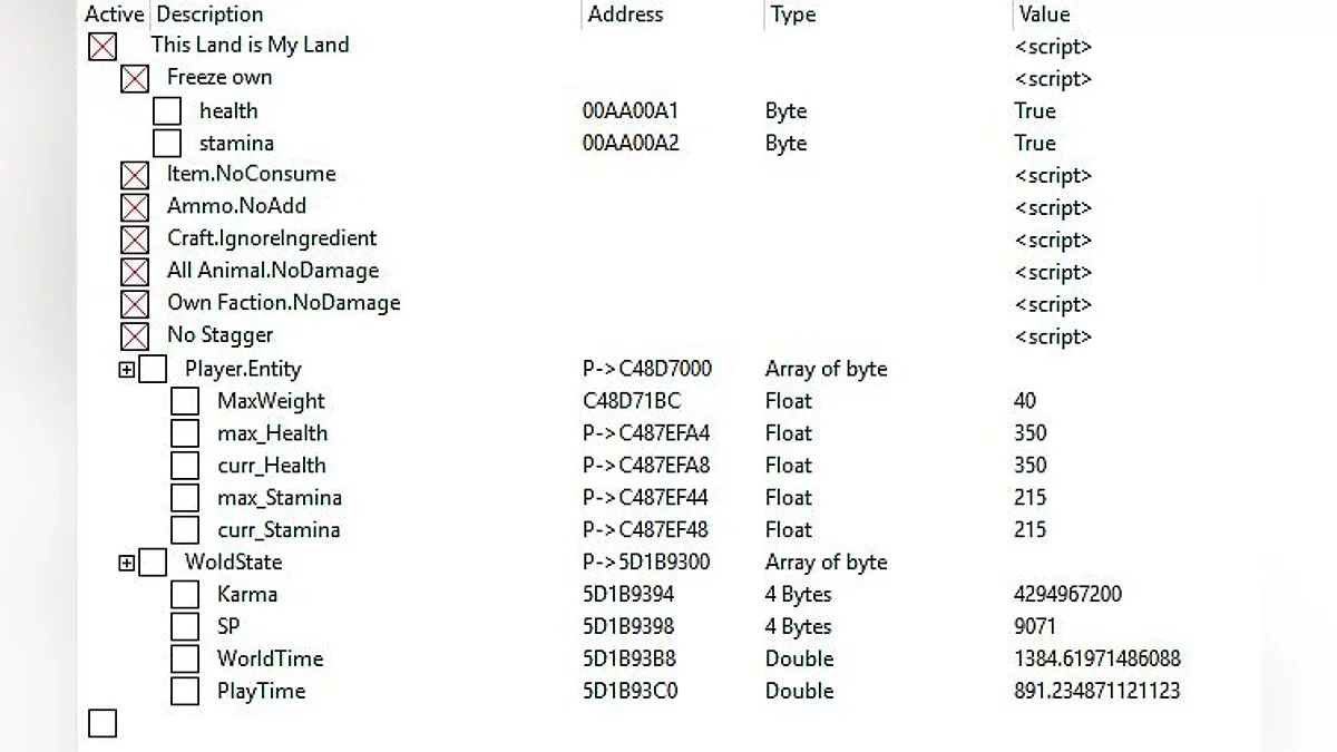 This Land is My Land — Table for Cheat Engine [0.0.3.13489]