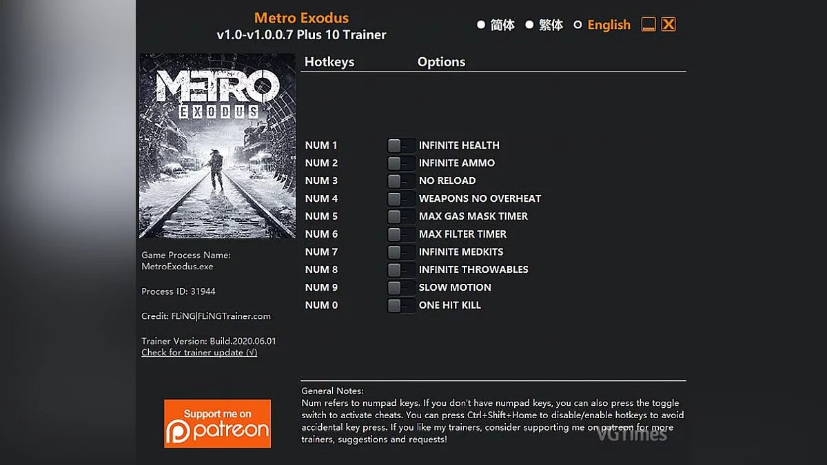 Metro Exodus — Trener (+10) [1.0 - 1.0.0.7]