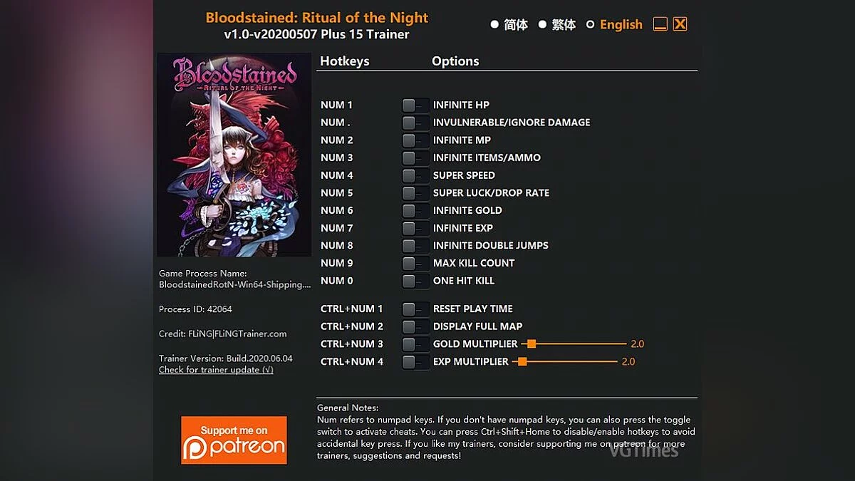 Bloodstained: Ritual of the Night — Entrenador (+15) [1.0 - ACTUALIZADO: 07/05/2020]