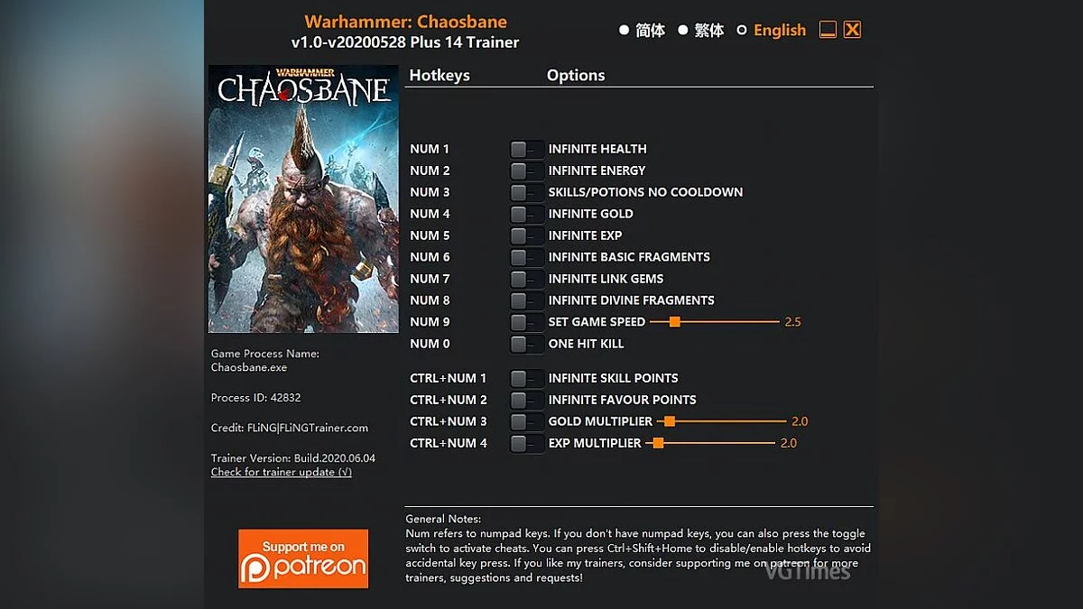 Warhammer: Chaosbane — Trainer (+14) [1.0 - UPD: 05/28/2020]