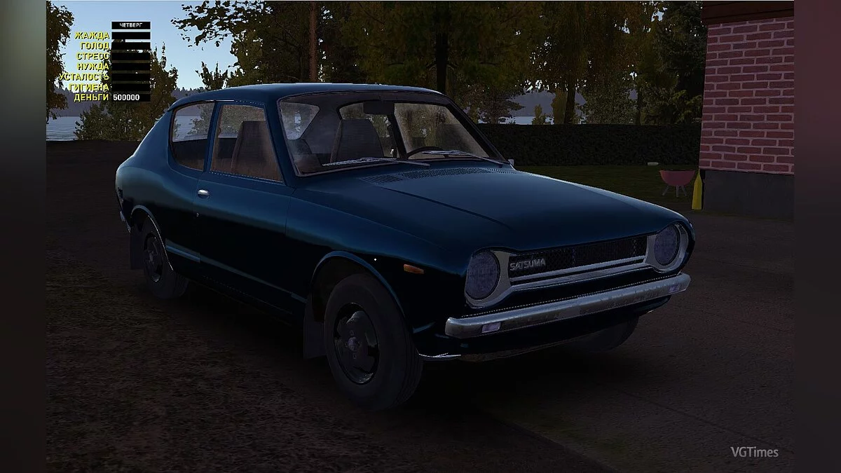 My Summer Car — Ahorro (stock de Satsuma del menú, tuning no comprado, 500k marcas)