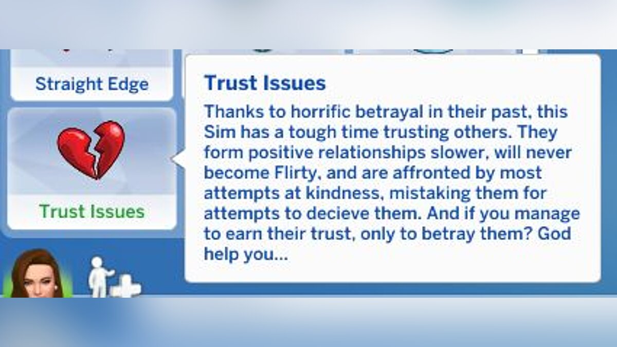 The Sims 4 — Character Trait - Trust Issues (06/19/2020)