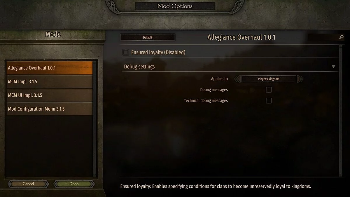 Mount & Blade 2: Bannerlord — Поліпшена система вірності