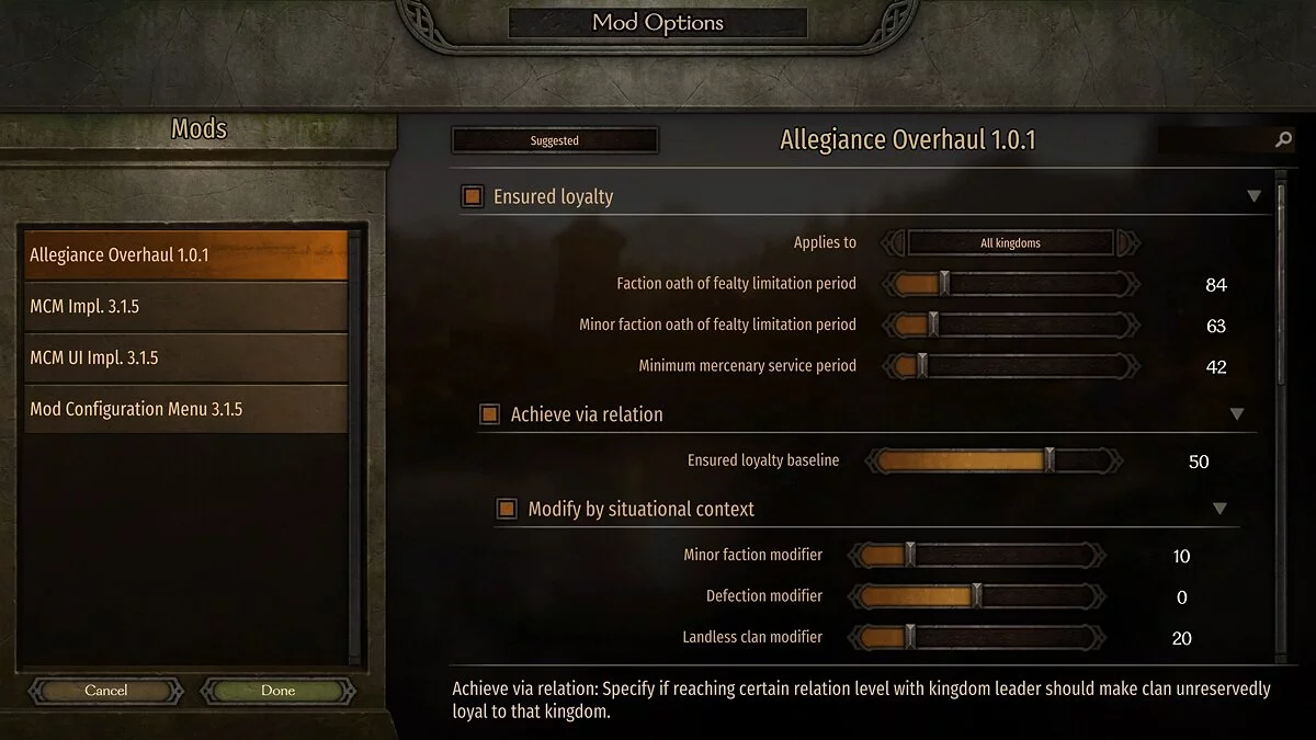 Mount & Blade 2: Bannerlord — Поліпшена система вірності