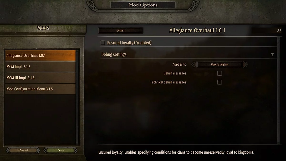 Mount & Blade 2: Bannerlord — Поліпшена система вірності