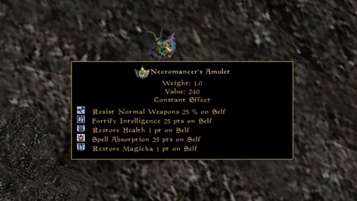 Elder Scrolls 3: Morrowind — Amulet of necromancers with the effect of restoring magic