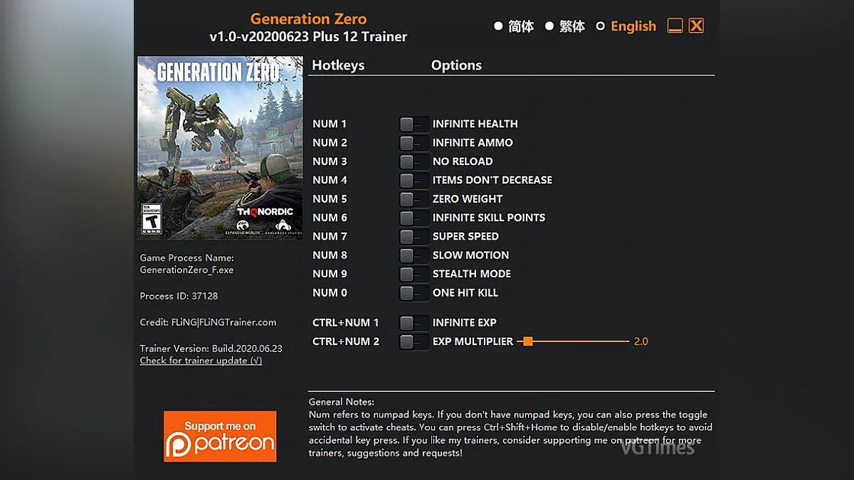 Generation Zero — Trainer (+12) [1.0 - UPD: 06/24/2020]