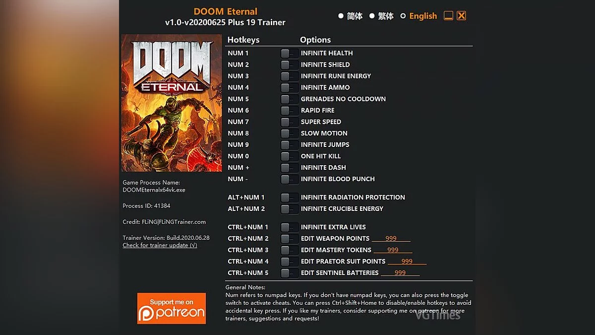 Doom Eternal — Entrenador (+19) [1.0 - ACTUALIZADO: 25/06/2020]