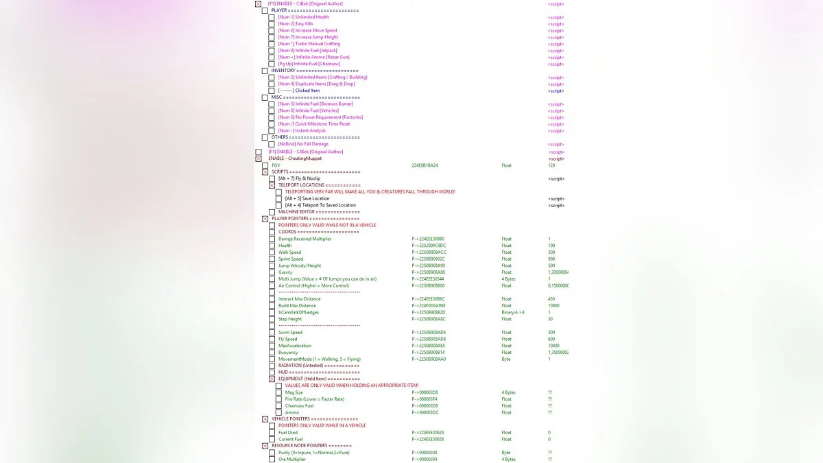 Satisfactory — Table for Cheat Engine [1.27]