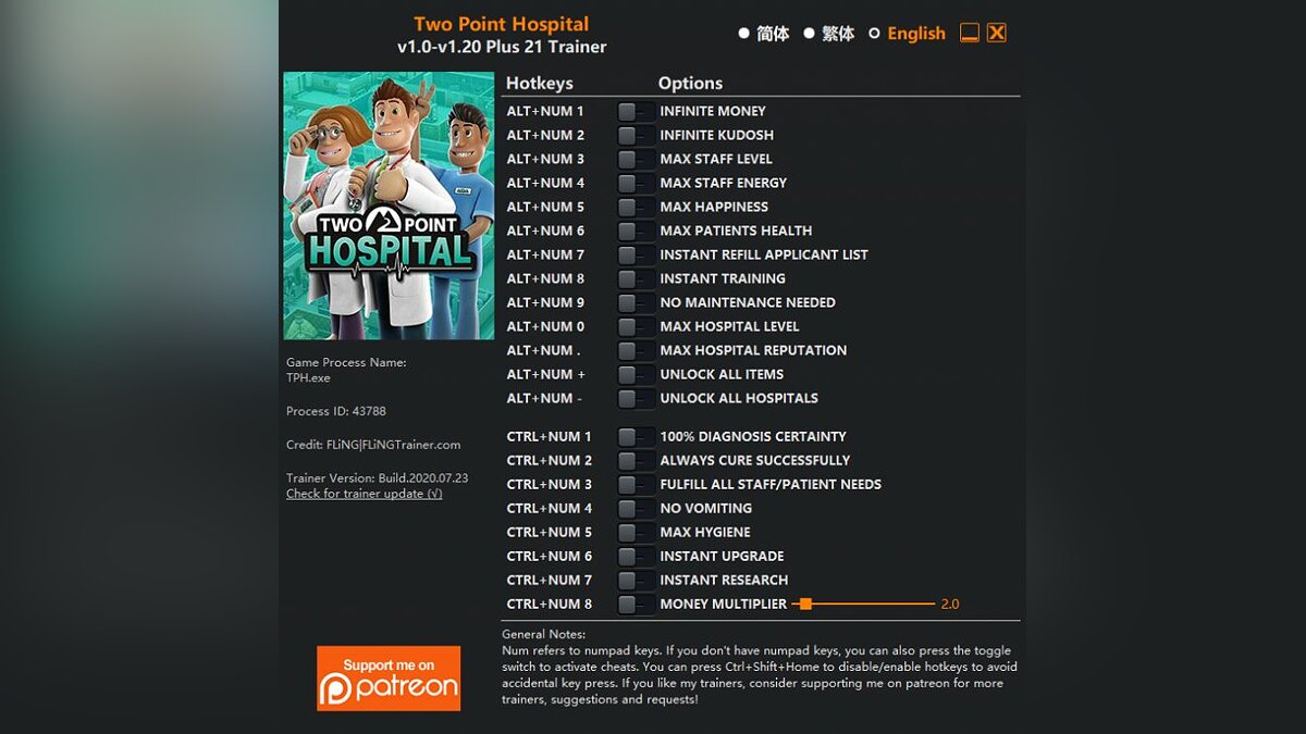 Two Point Hospital — Trainer (+21) [1.0 - 1.20]