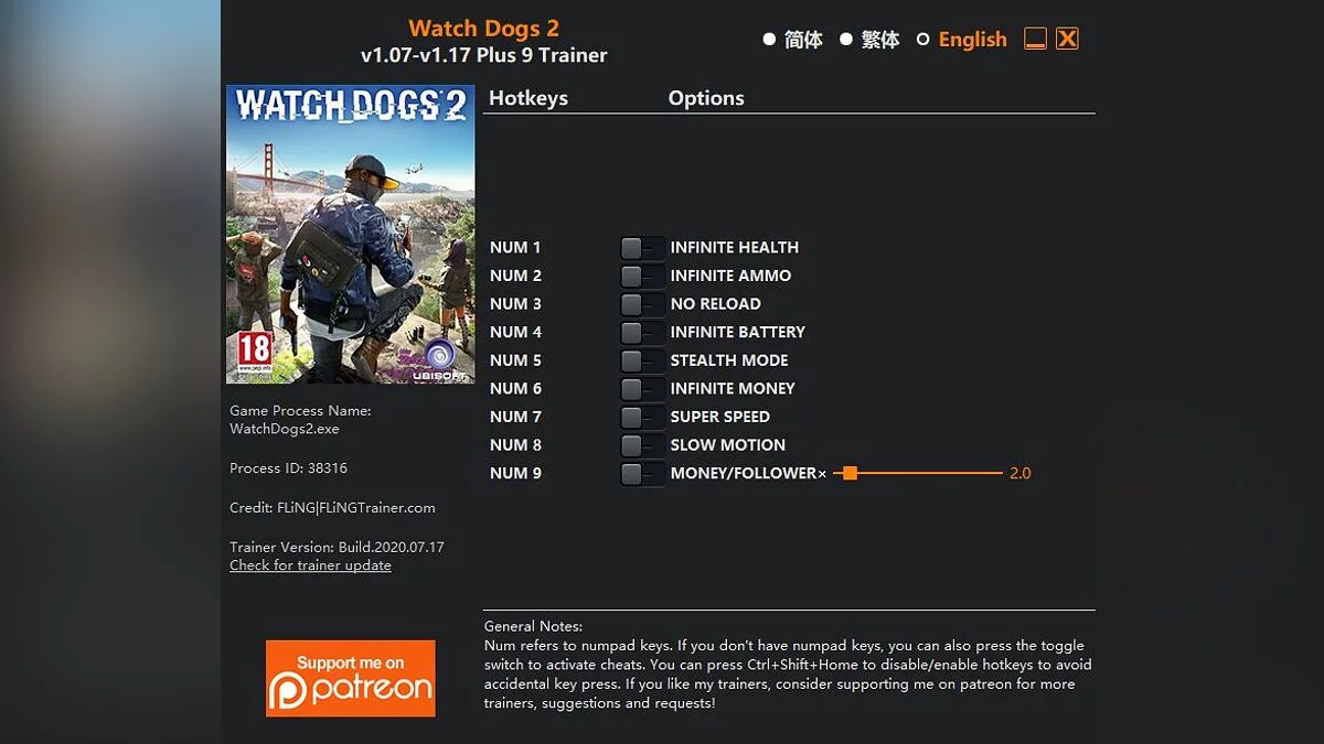 Watch Dogs 2 — Entrenador (+9) [1.07 - 1.17] - versión mejorada