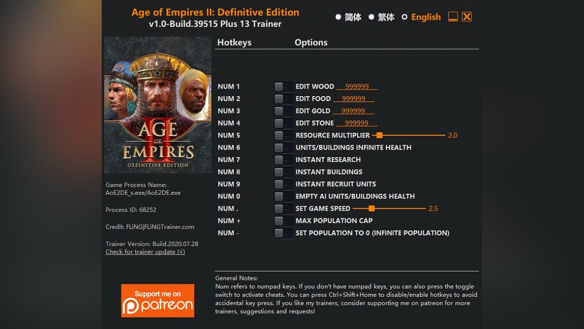 Age Of Empires 2: Definitive Edition — Trainer (+13) [1.0 - Build.39515]