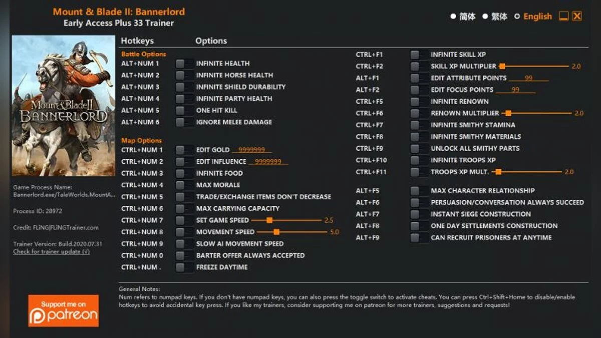 Mount &amp; Blade 2: Bannerlord — Entrenador (+19/+22/+25/+27/+30/+32/+33) [EA: 30/03/2020 - 31/07/2020]