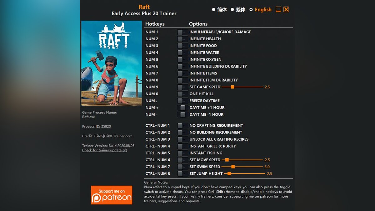 Raft — Trainer (+20) [EA - UPD: 08/05/2020]