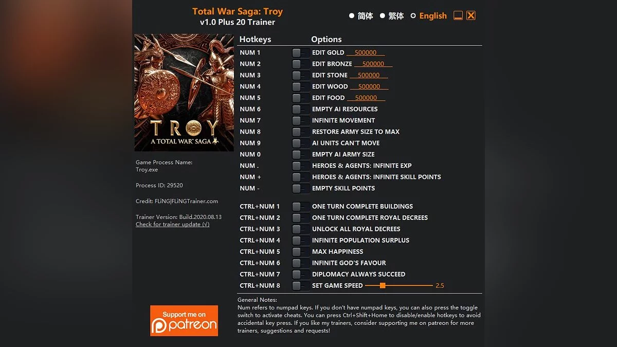 Total War Saga: Troy — Entrenador (+20) [1.0+]