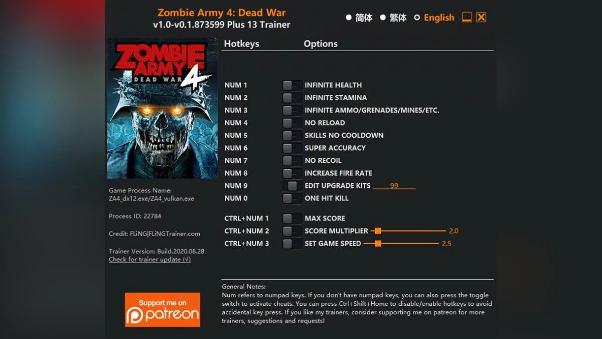 Zombie Army 4: Dead War — Trainer (+13) [1.0 - 1.873599]