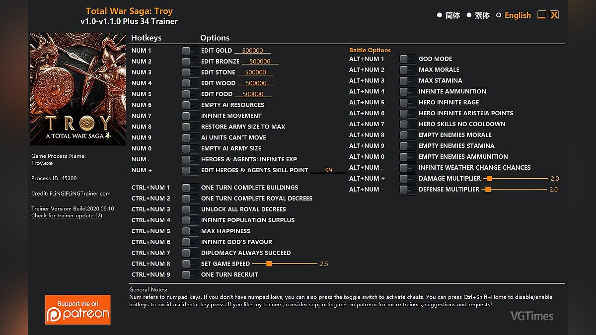 Total War Saga: Troy — Trainer (+34) [1.0-v1.1.0+]