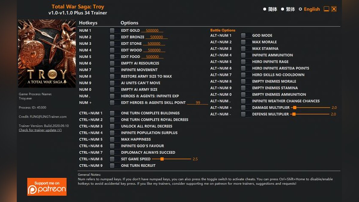 Total War Saga: Troy — Trainer (+20/+32/+34) [1.0 - 1.1.0]