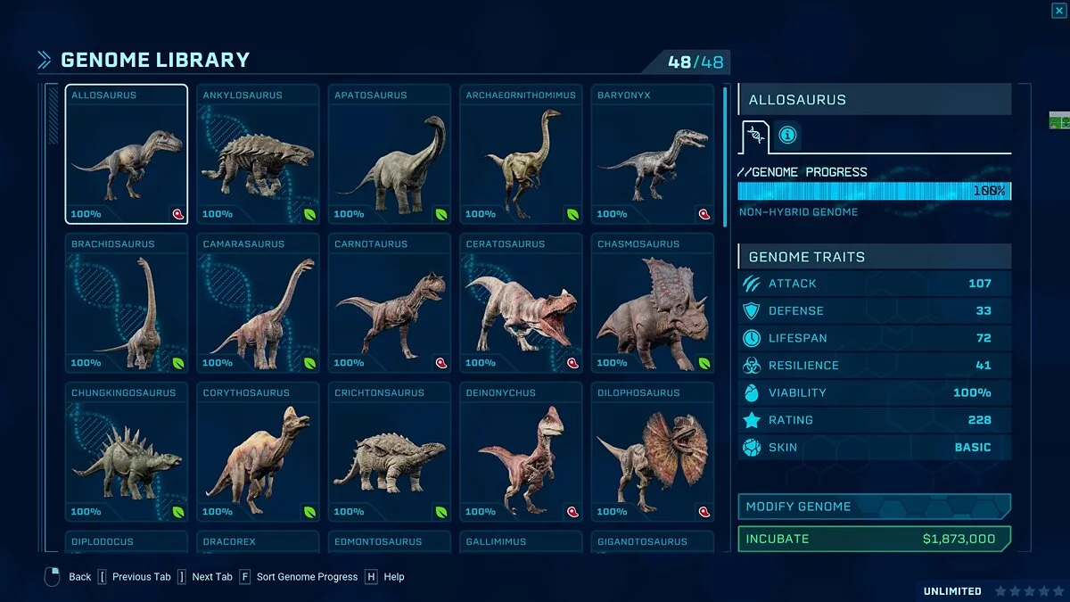 Jurassic World Evolution — Сохранение со всеми динозаврами