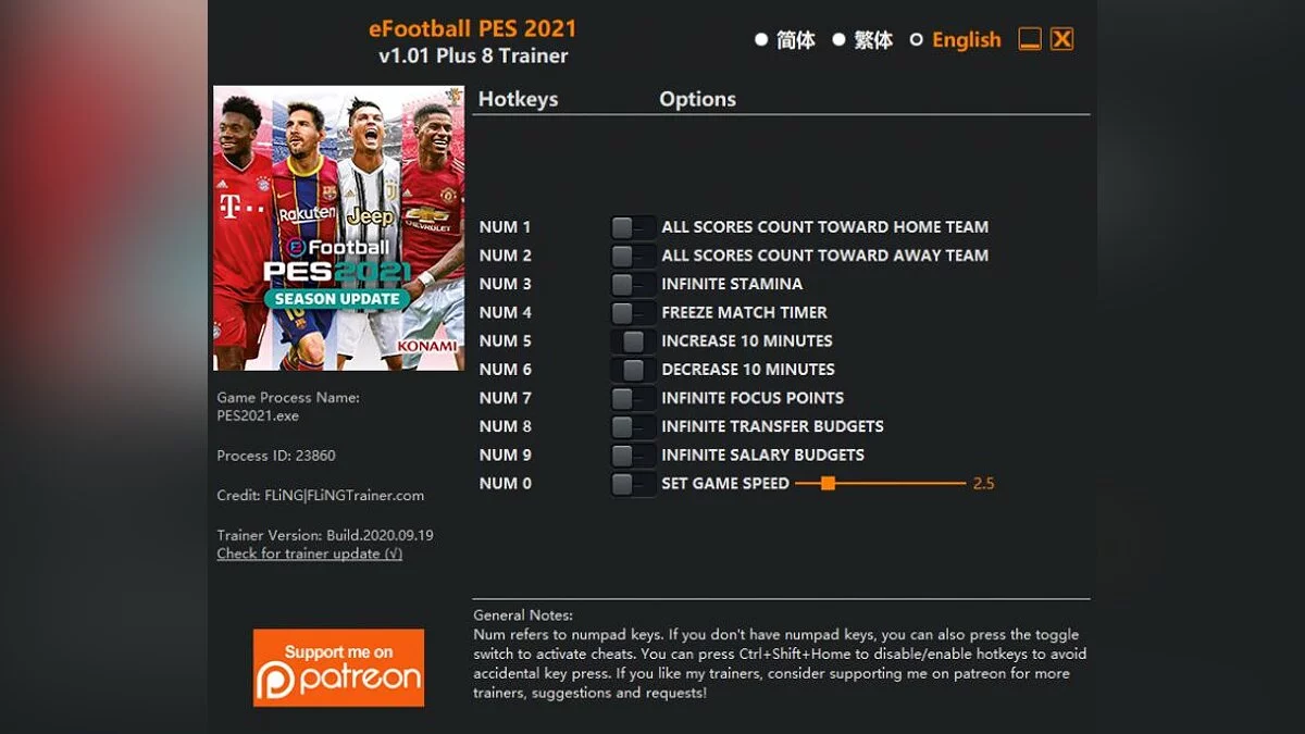 eFootball PES 2021 — Trainer (+8) [1.01]