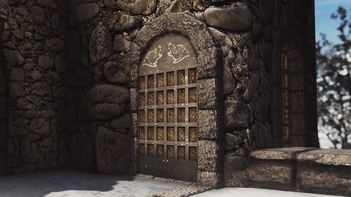 Elder Scrolls 5: Skyrim Special Edition — Arches and doors of the bridge in Windehelm