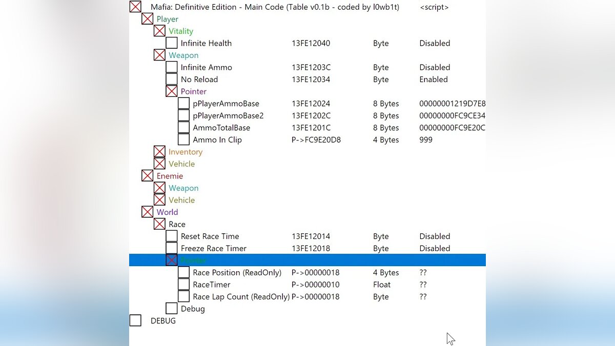 Mafia: Definitive Edition — Table for Cheat Engine [UPD: 09/29/2020]