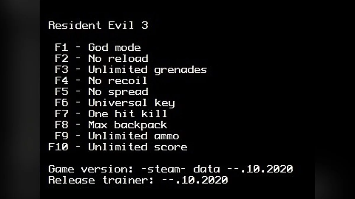 Resident Evil 3 — Trainer (+12) [Steam]