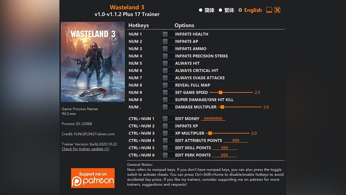 Wasteland 3 — Trainer (+17) [1.0 - 1.1.2]