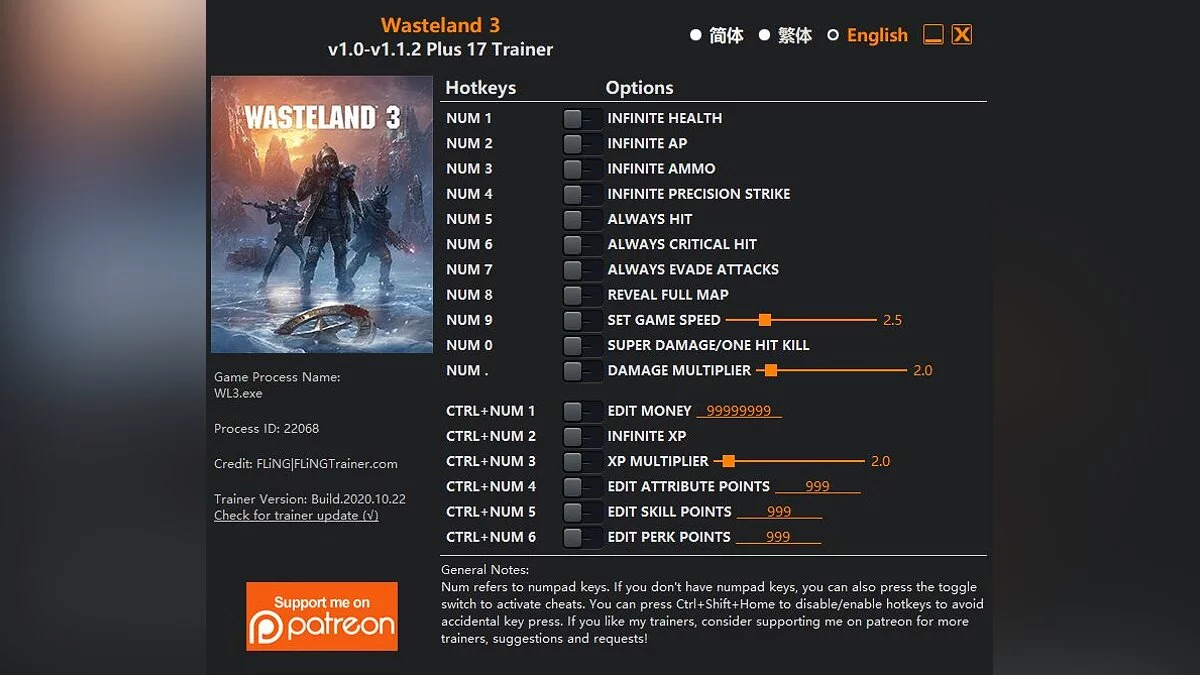 Wasteland 3 — Trainer (+17) [1.0 - 1.1.2]