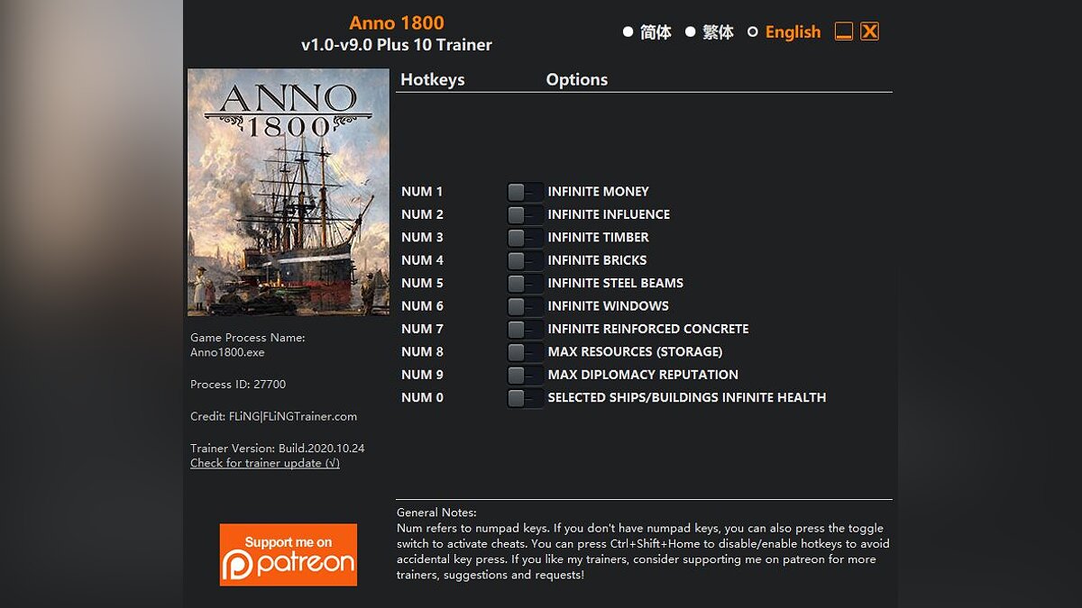 Anno 1800 — Trainer (+10) [1.0 - 9.0]