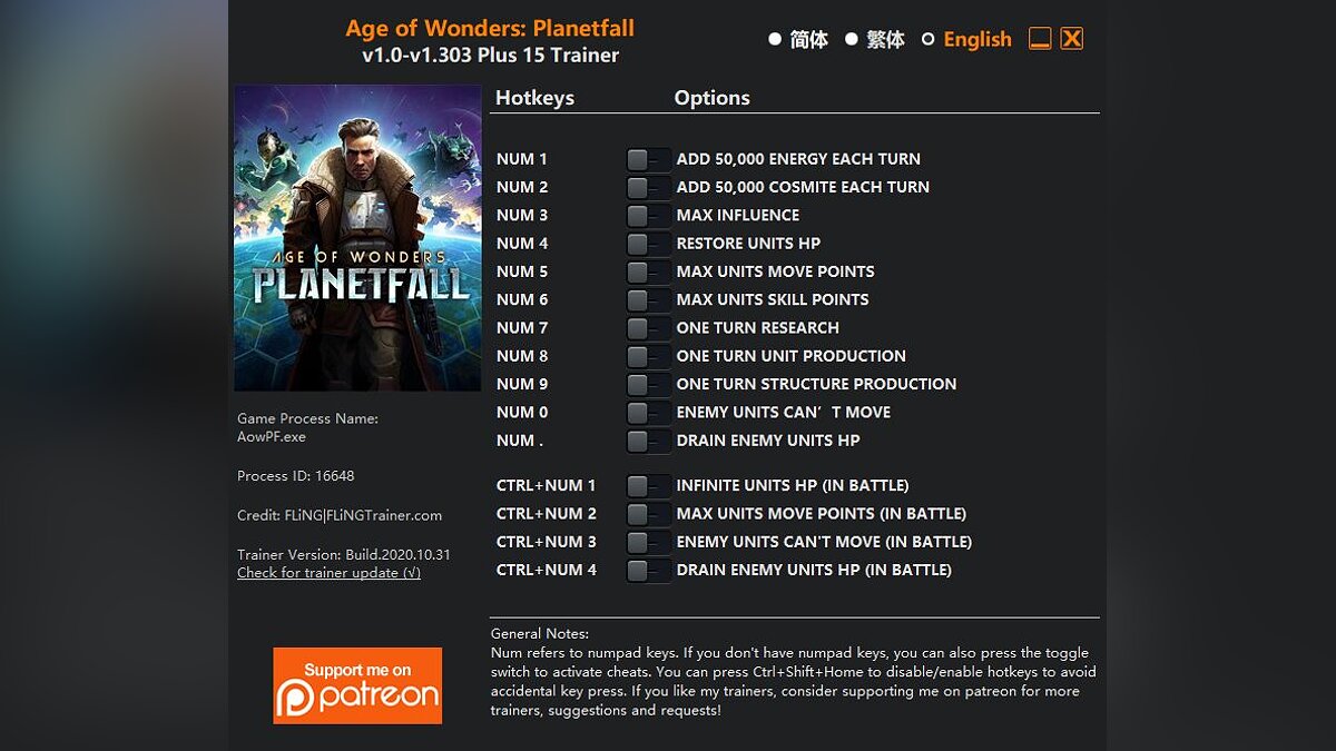 Age of Wonders: Planetfall — Trainer (+15) [1.0 - 1.303]