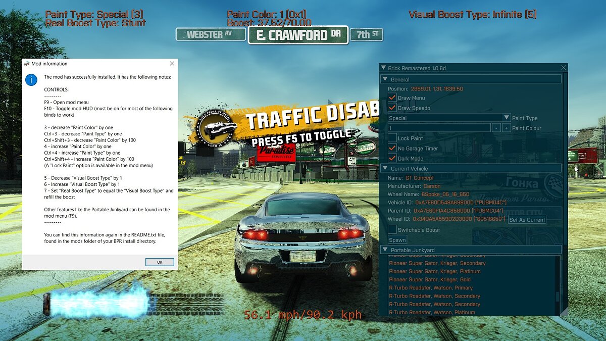 Burnout Paradise Remastered — Cheat-Mod (Brick Remastered v1.0.6d / Traffic Toggle v1.0)