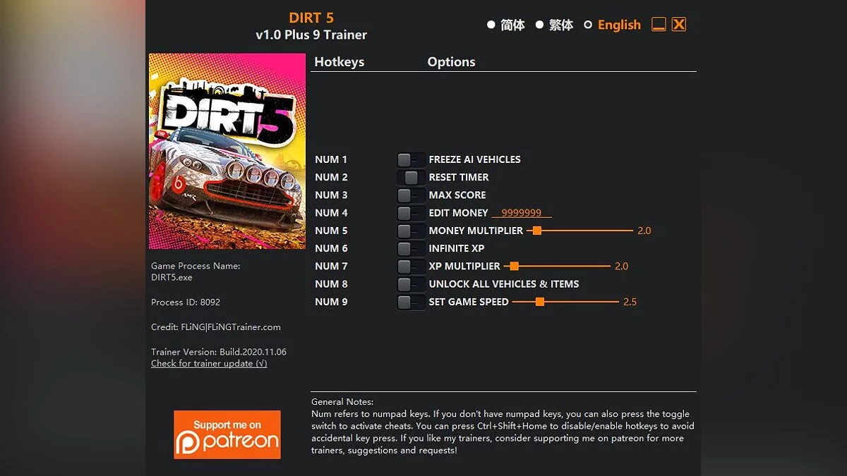 DiRT 5 — Trainer (+9) [1.0]