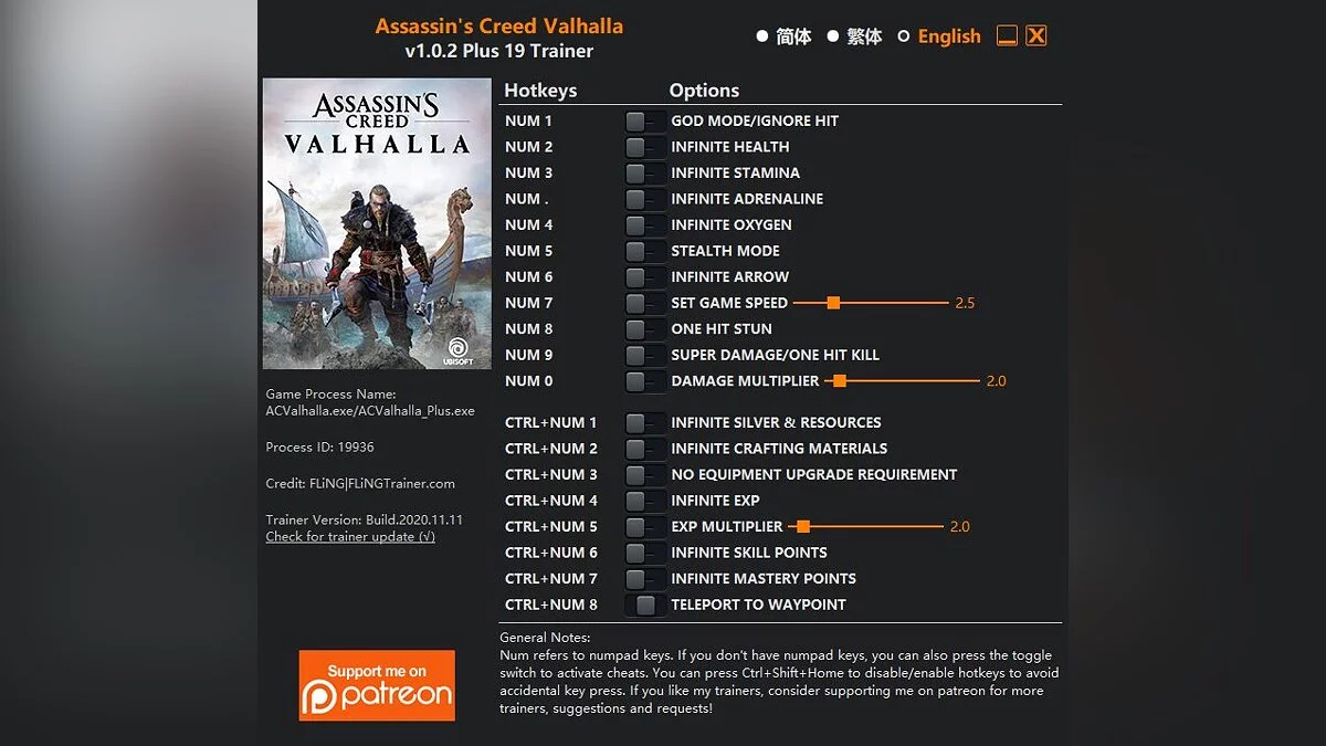 Assassin&#039;s Creed Valhalla — Entrenador (+19) [1.0.2]