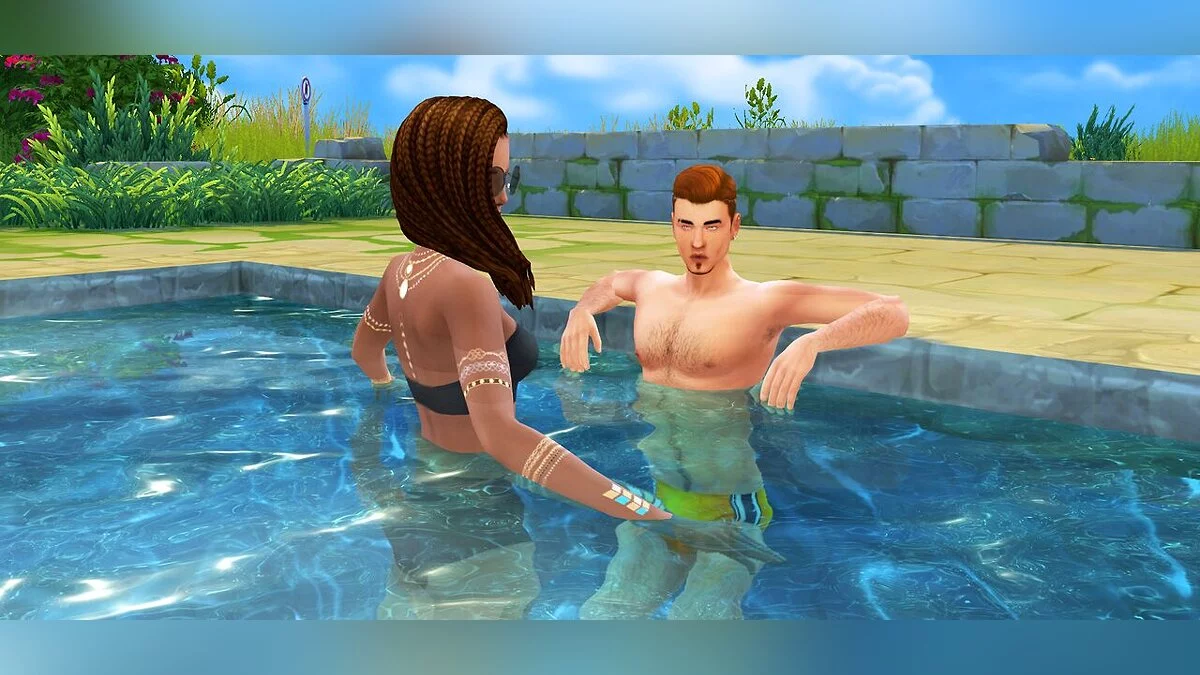 The Sims 4 — Los personajes usan la piscina de forma autónoma solo cuando hace calor.