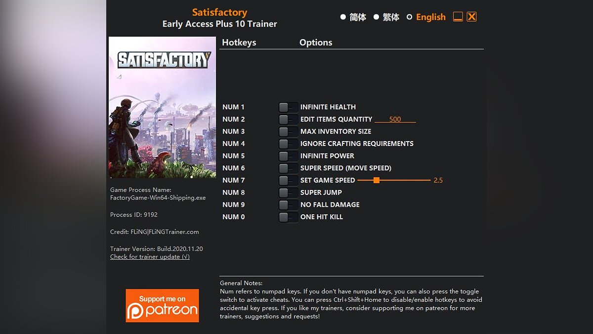 Satisfactory — Trainer (+10) [EA - UPD: 01/04/2020 - 11/21/2020]