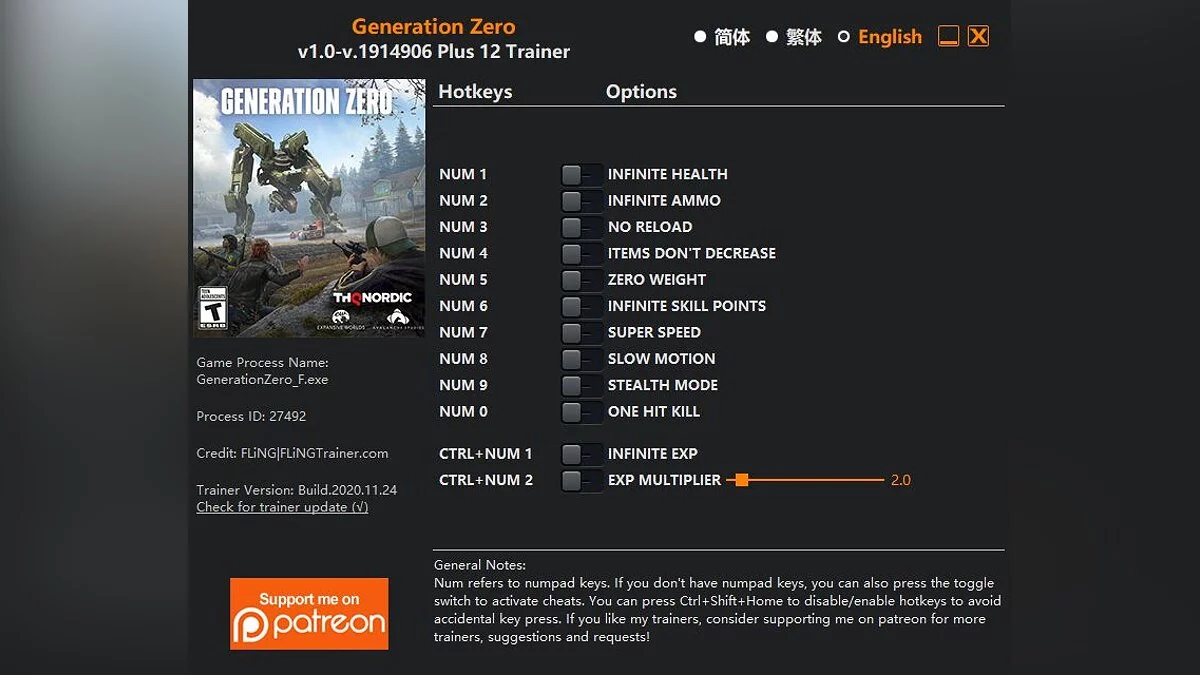 Generation Zero — Trainer (+12) [1.0 - 1914906]