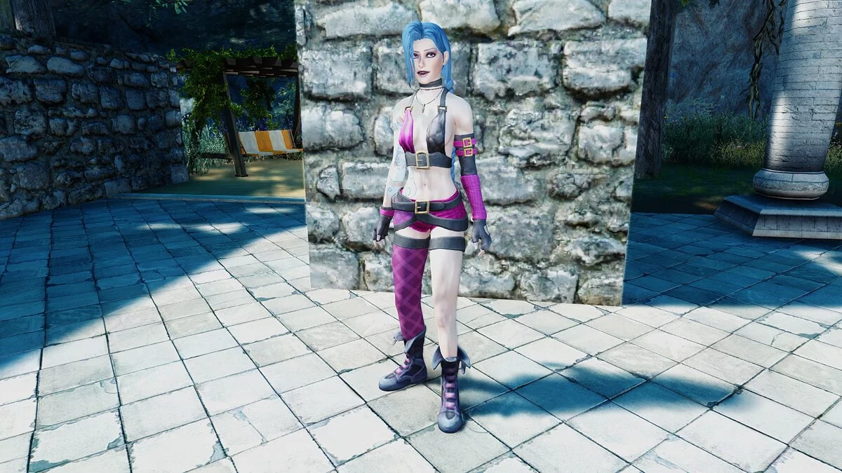 The Elder Scrolls 5: Skyrim Legendary Edition — Костюм и прическа Джинкс из игры League of Legends