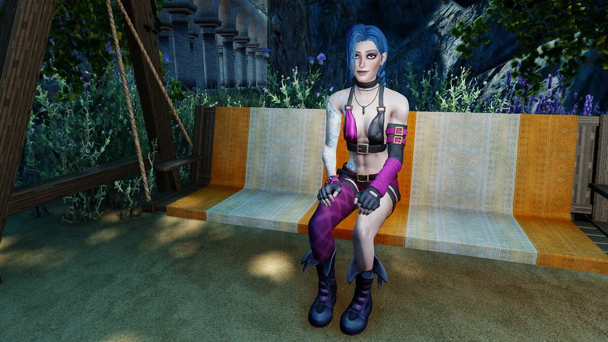 The Elder Scrolls 5: Skyrim Legendary Edition — Костюм и прическа Джинкс из игры League of Legends