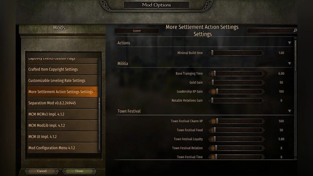 Mount & Blade 2: Bannerlord — Додаткові дії у поселеннях