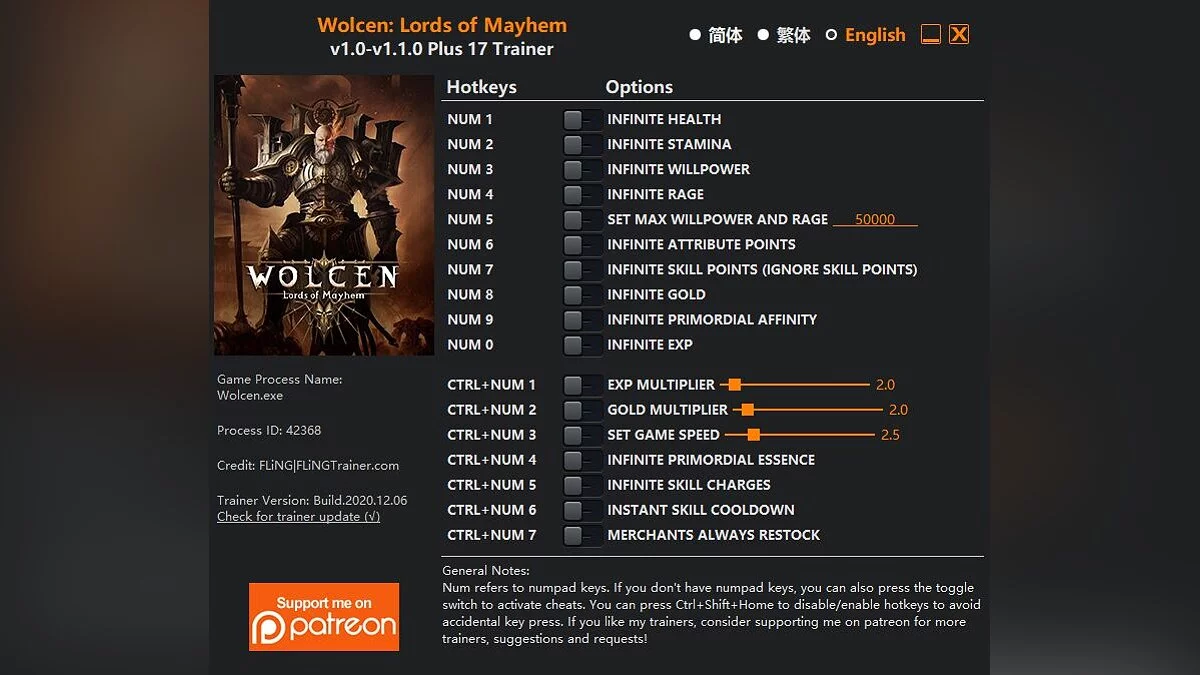 Wolcen: Lords of Mayhem — Entrenador (+12/+17) [1.0 - 1.1.0]