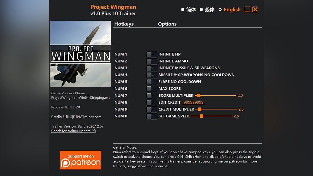 Project Wingman — Trainer (+10) [1.0]