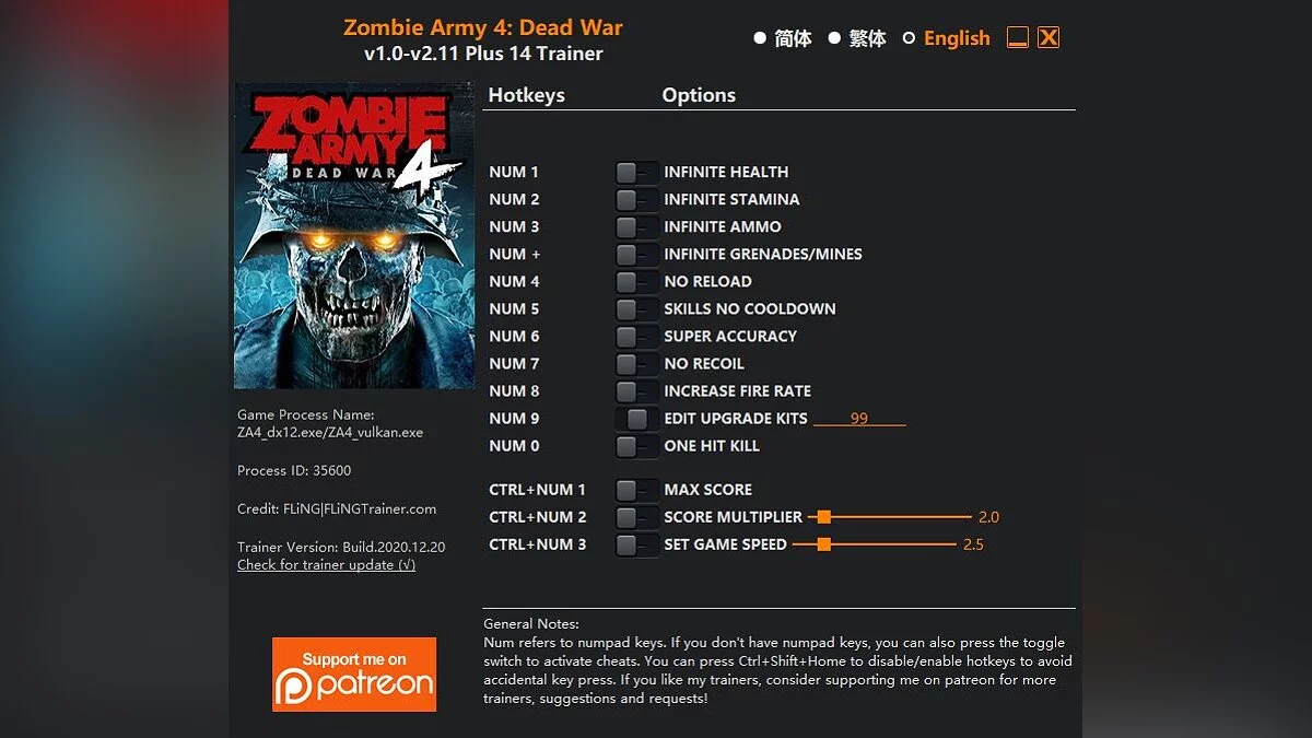 Zombie Army 4: Dead War — Trainer (+14) [1.0 - 2.11]