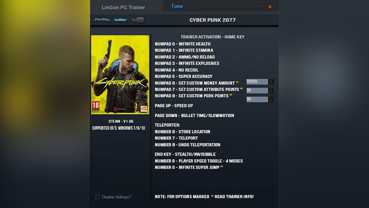 Cyberpunk 2077 — Trainer (+16) [1.0.5]