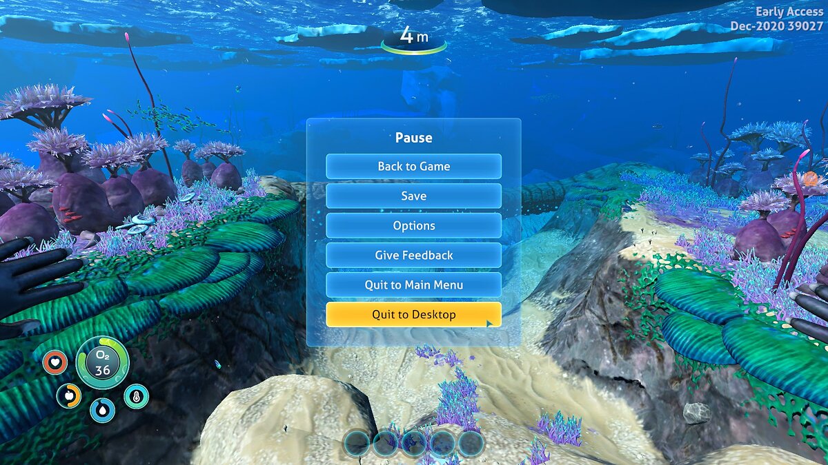 Subnautica: Below Zero — Exit to Desktop button