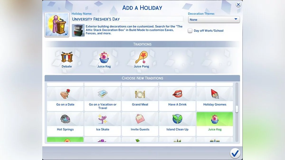 The Sims 4 — University holiday traditions